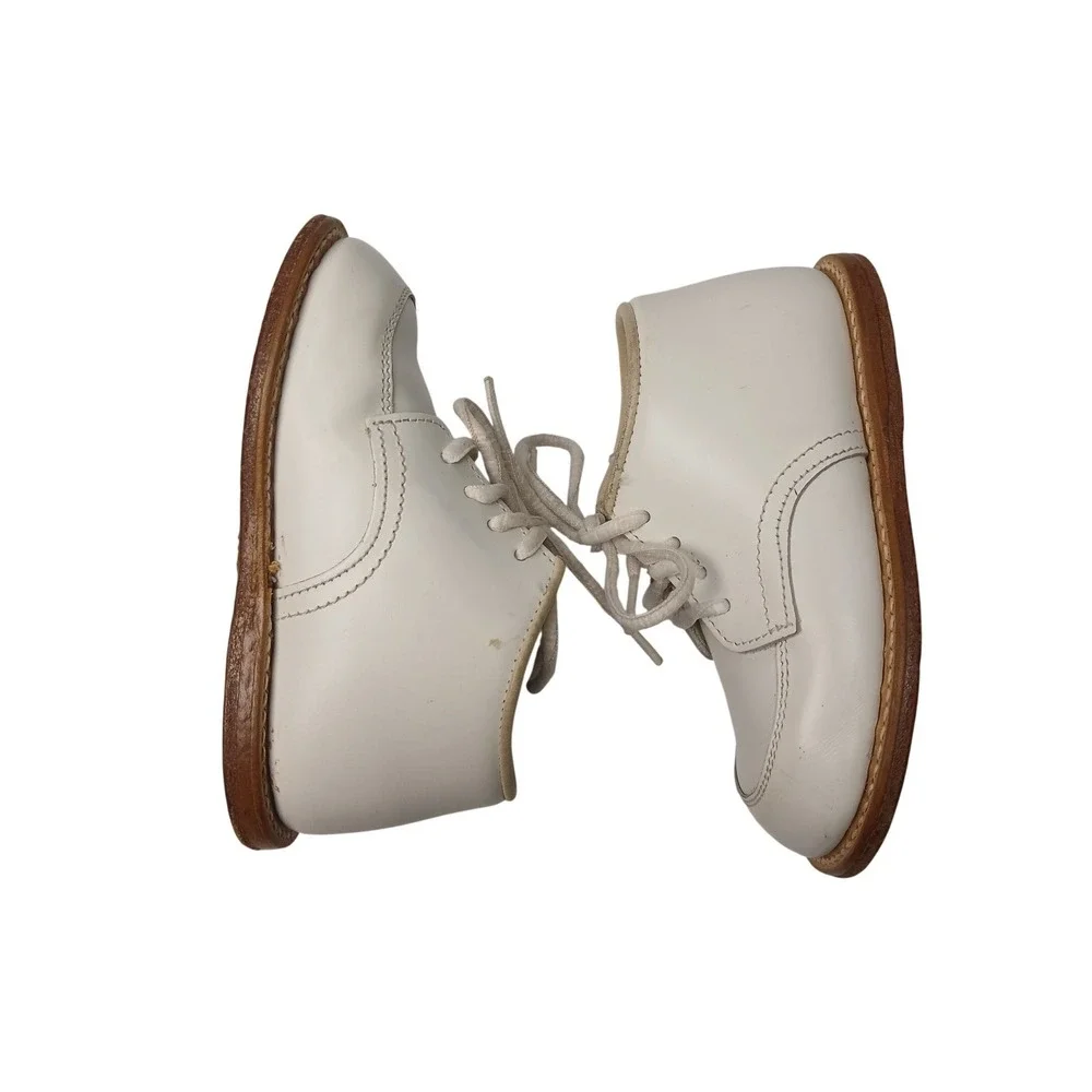 Stride Rite Walking Shoes Unisex 6M White Leather Vintage Lace Up Moc Toe USA